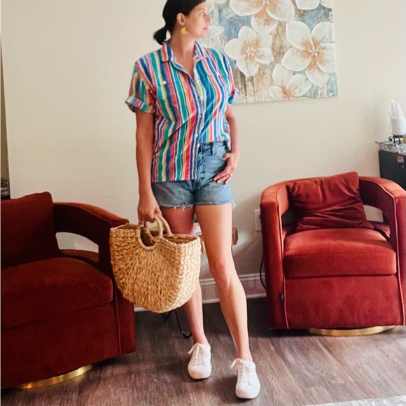 cape cod sportswear Tops - Vintage Colorful Striped Button Down Shirt